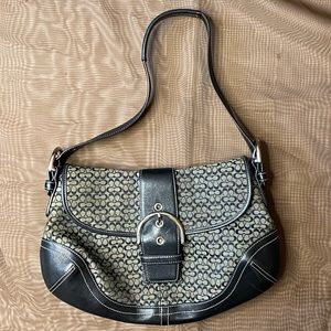 COACH - black Soho signature jacquard shoulder bag monogram buckle flap Y2K